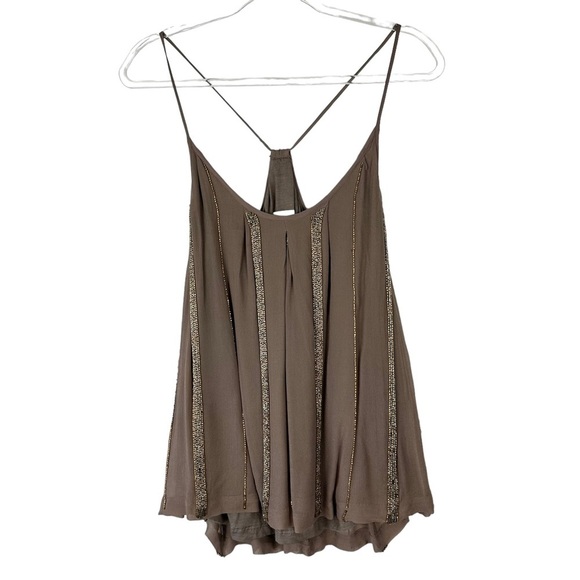 Misa Sz S Women's Brown Beaded Striped Racerback Camisole Top - Picture 1 of 15
